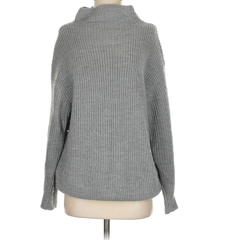 Quince Merino Wool Relaxed Turtleneck Sweater Oversized Fisherman Light Grey XS